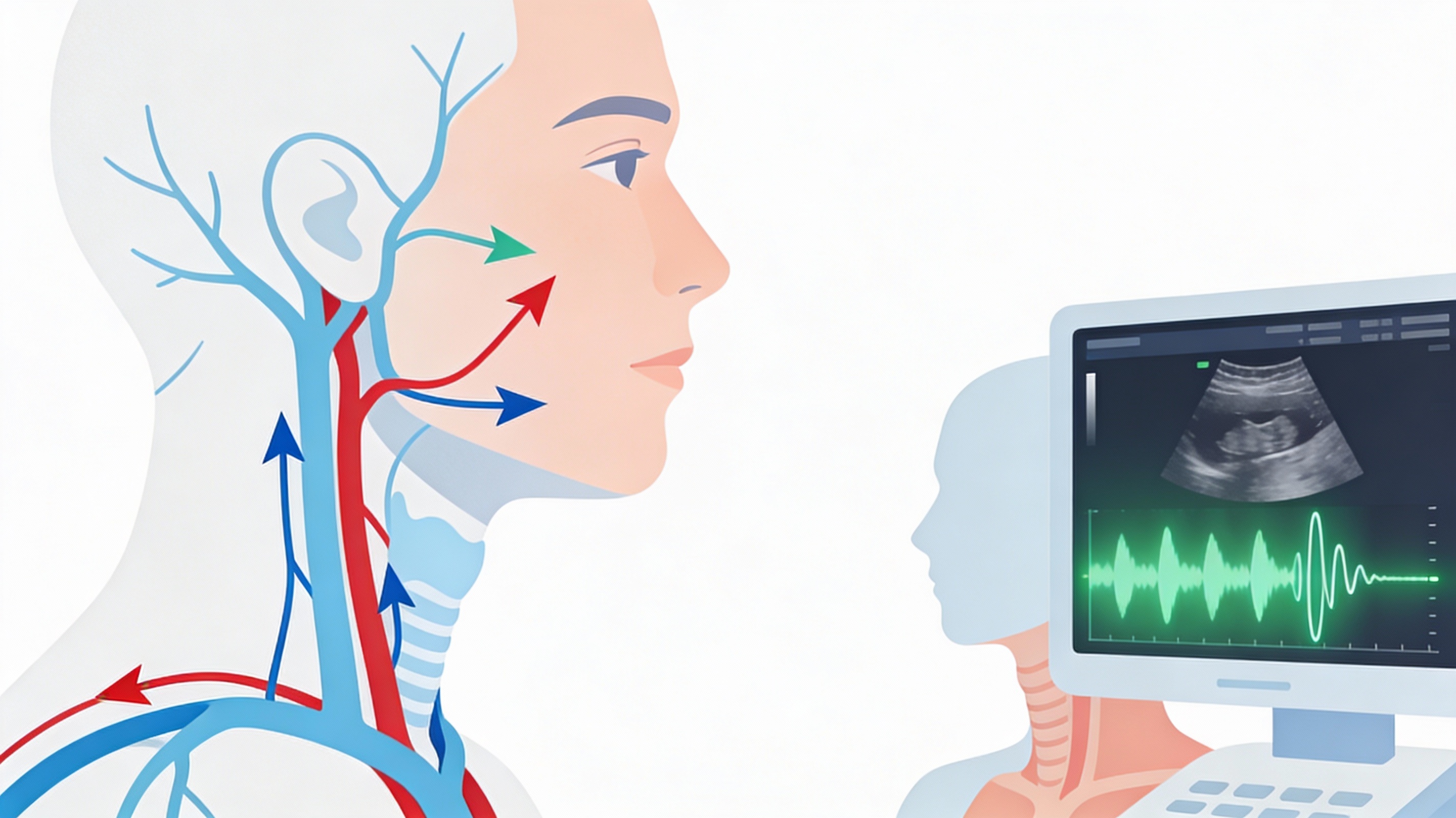 Illustration d’un écho Doppler des artères carotides du cou chez un patient