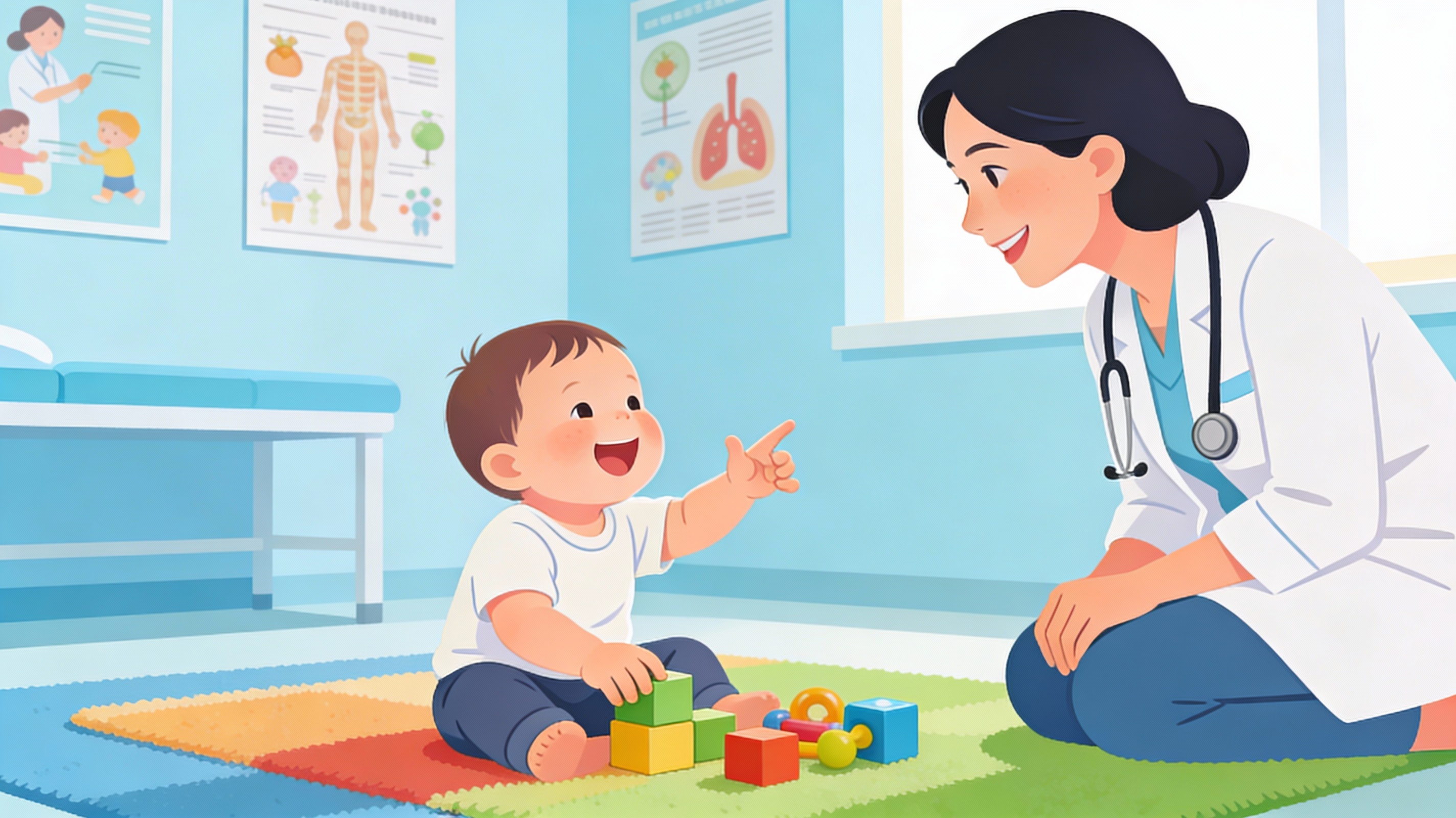 examen d'un bébé par un médecin. développement psycho-moteur